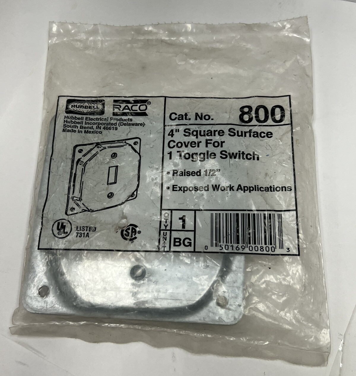 NEW RACO HUBBELL 800 4" SQUARE SURFACE COVER FOR 1 TOGGLE SWITCH