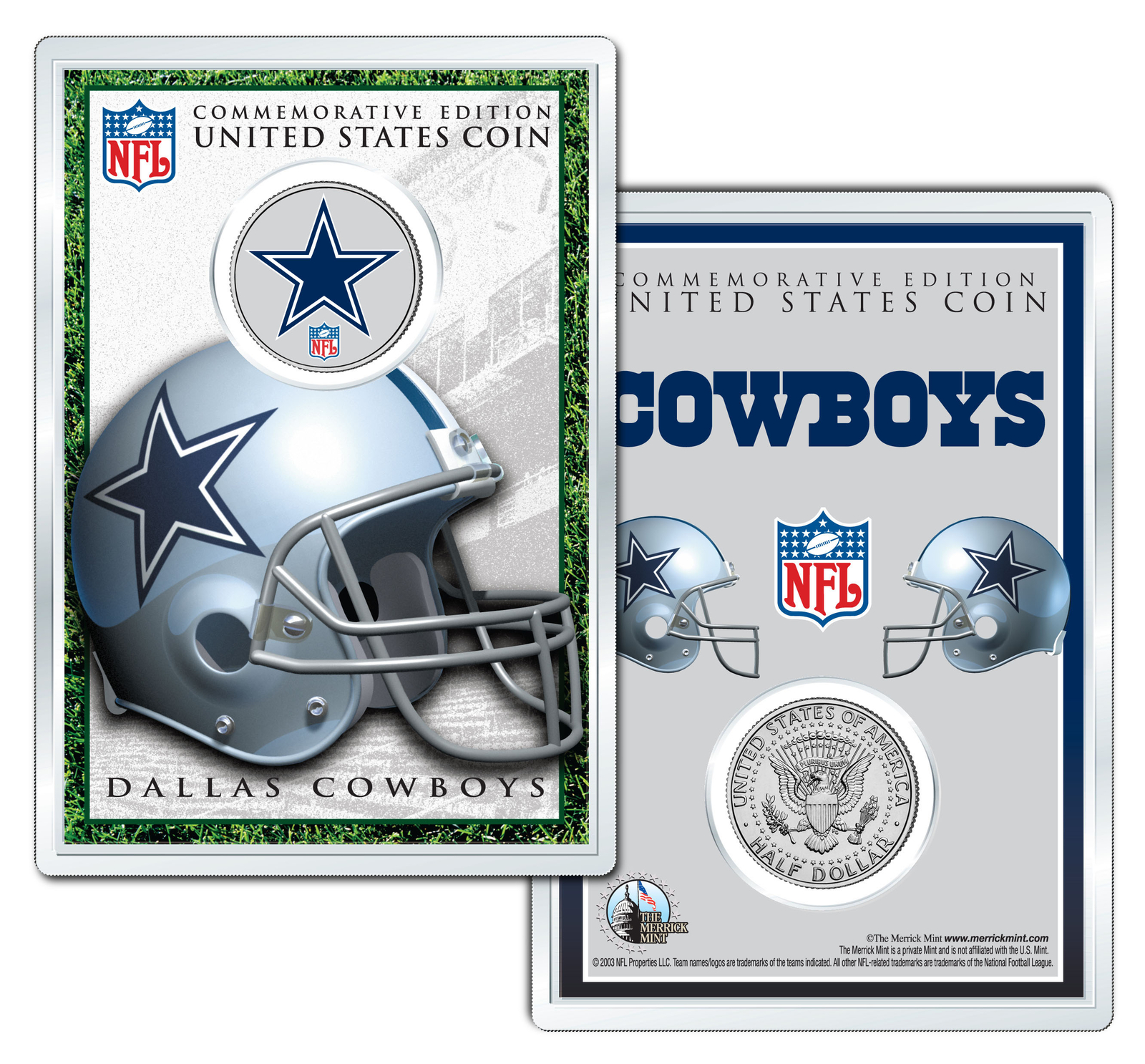 DALLAS COWBOYS NFL Licensed Star Logo JFK Half Dollar Coin Display Case LICENSED