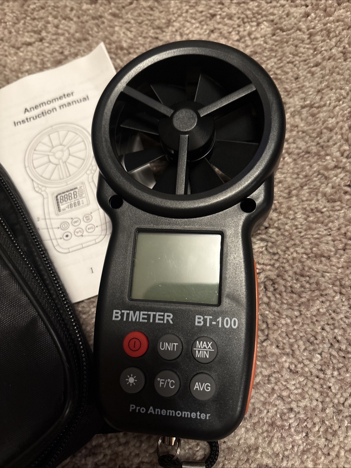 BTMETER BT-100 Digital Handheld Anemometer Wind Speed Temp Meter READ