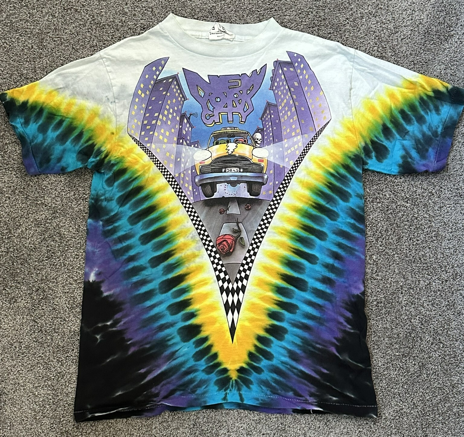 Vintage GRATEFUL DEAD 'Taxi' T-SHIRT Liquid Blue - MSG,NYC Sept. 1990 - Large
