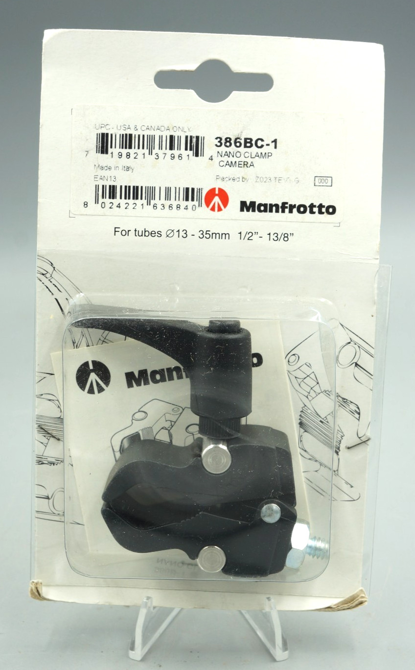 Manfrotto 386BC-1 Nano Clamp, 13-35mm w/ 3/8" & 1/4" Screw Adapter NOS
