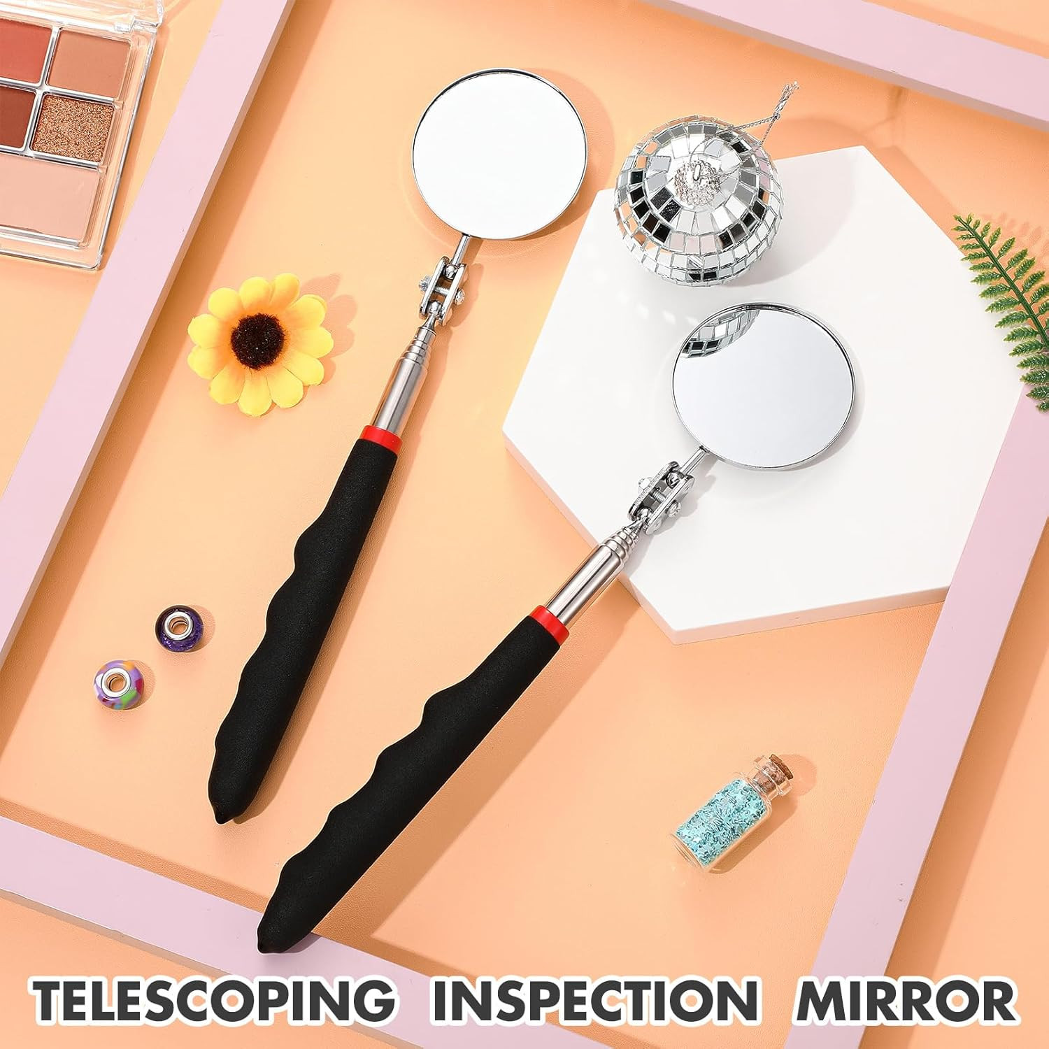 2 Pack Telescoping Inspection Mirror Tool Extendable 360° Swivel Mechanic Mirror