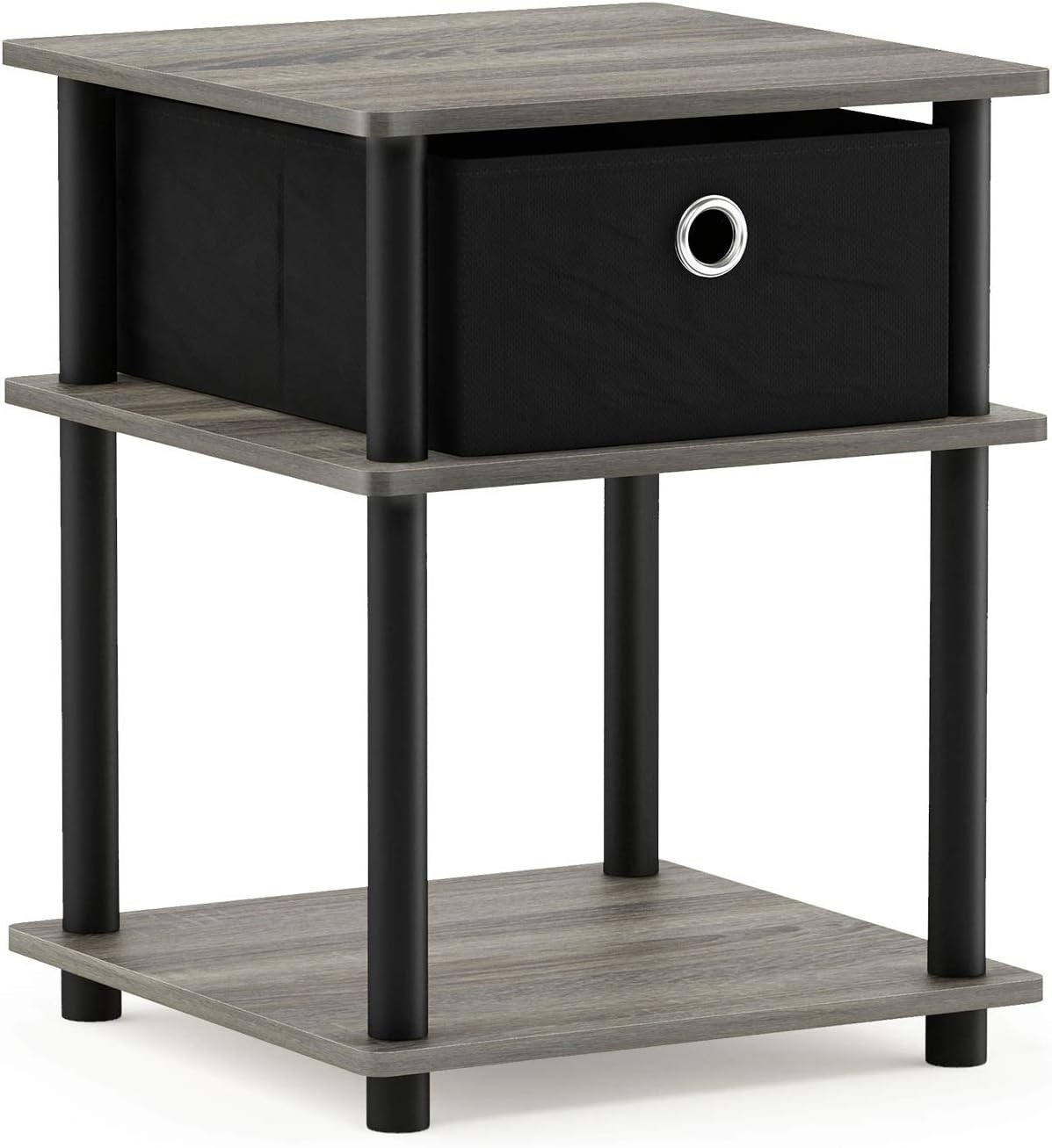 Turn-N-Tube 3-Tier End Table, French Oak Grey/Black/Black,18063Gyw/Bk/Bk
