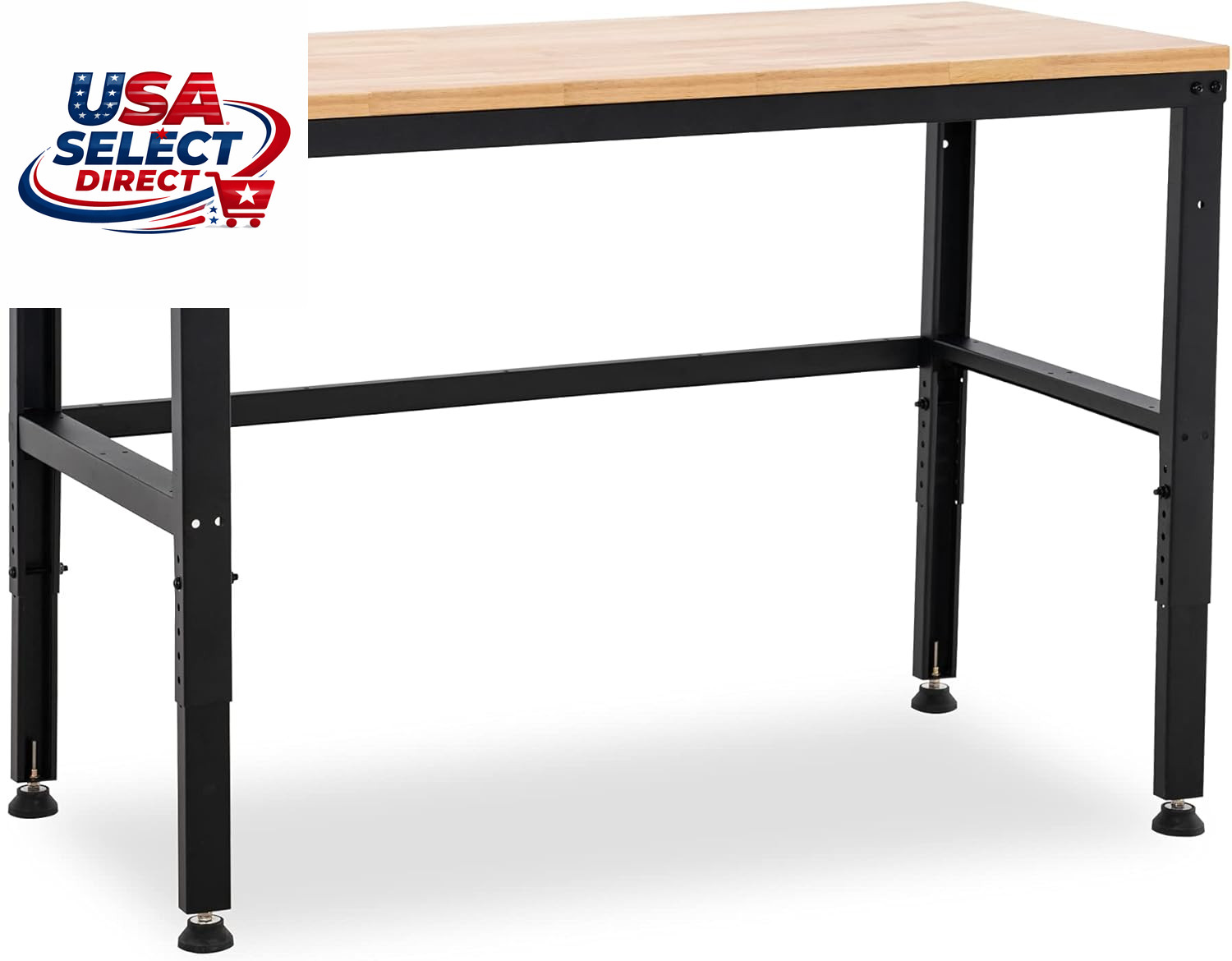 48" Adjustable Workbench with Oak Wood Top for Garage & Workshop