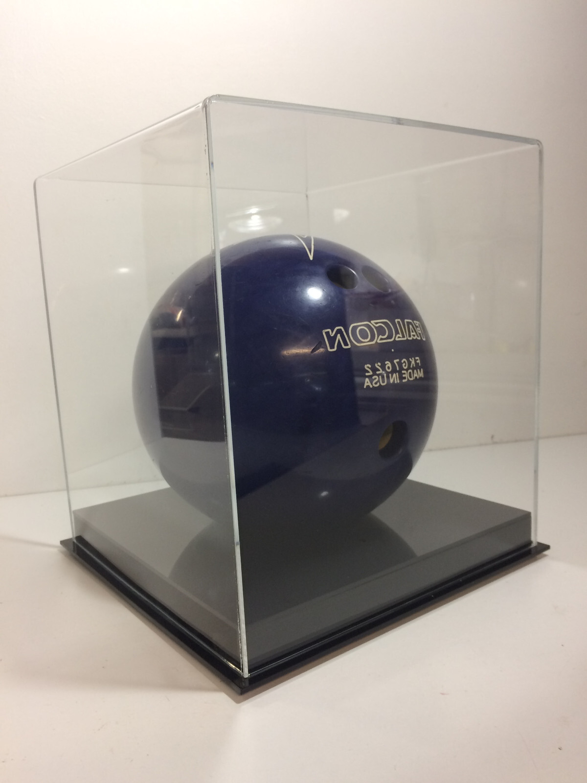 Bowlingball Acrylic Display Case with a Cut Out Black Acrylic Base
