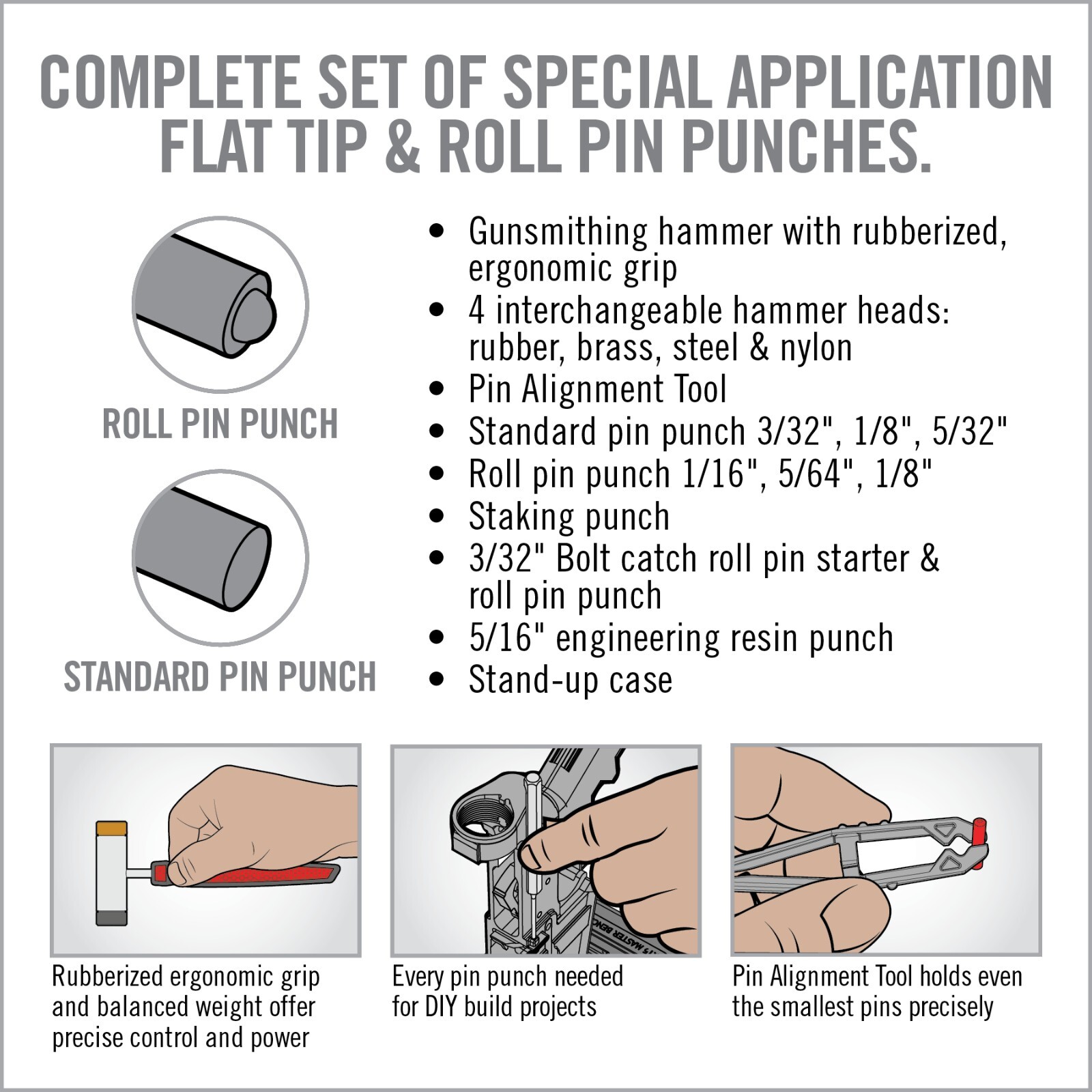 Real Avid Hammer & Long Punches Set | Includes 4 interchangeable hammer heads