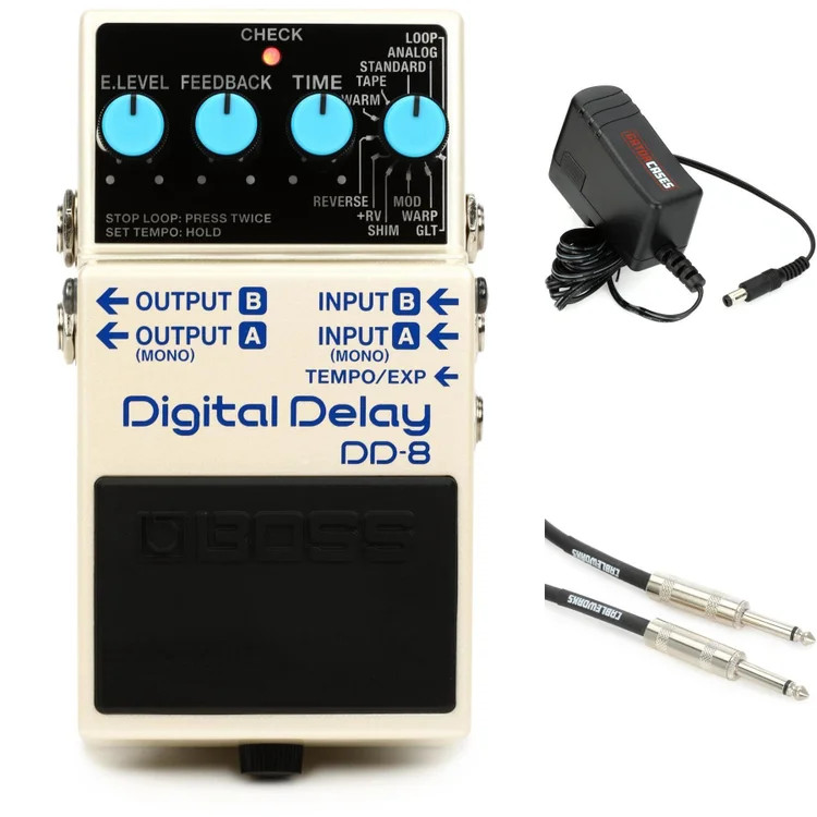 Boss DD-8 Digital Delay Pedal with Power Supply and Cable