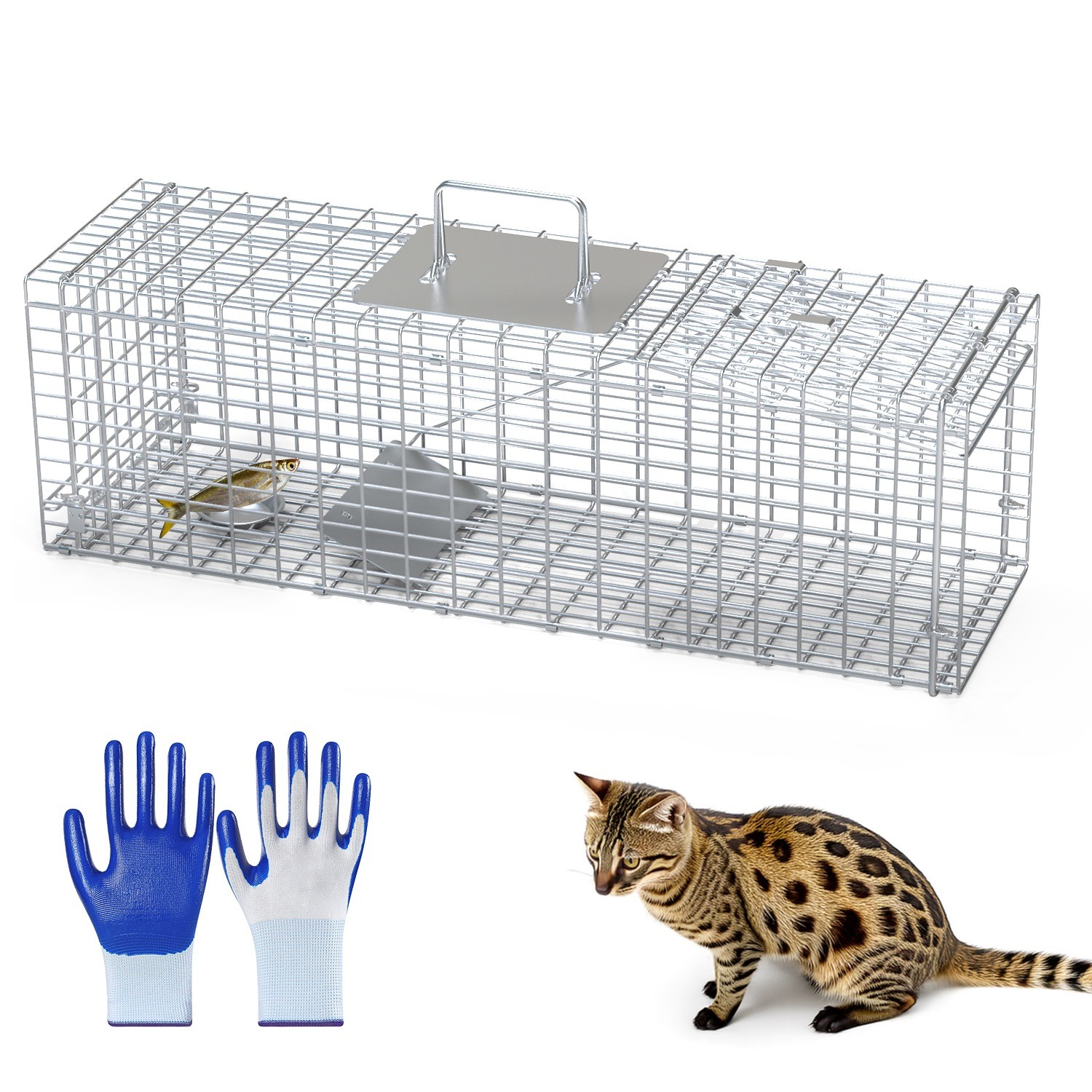 Portable Animal Trap Cage Catch and Release Steel Humane 27x7.5x8in Cat Trap US