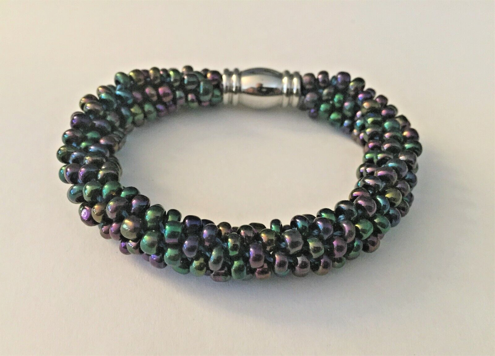 Jewel Tone Seed Bead with Stainless Steel Magnetic Clasp Bracelet