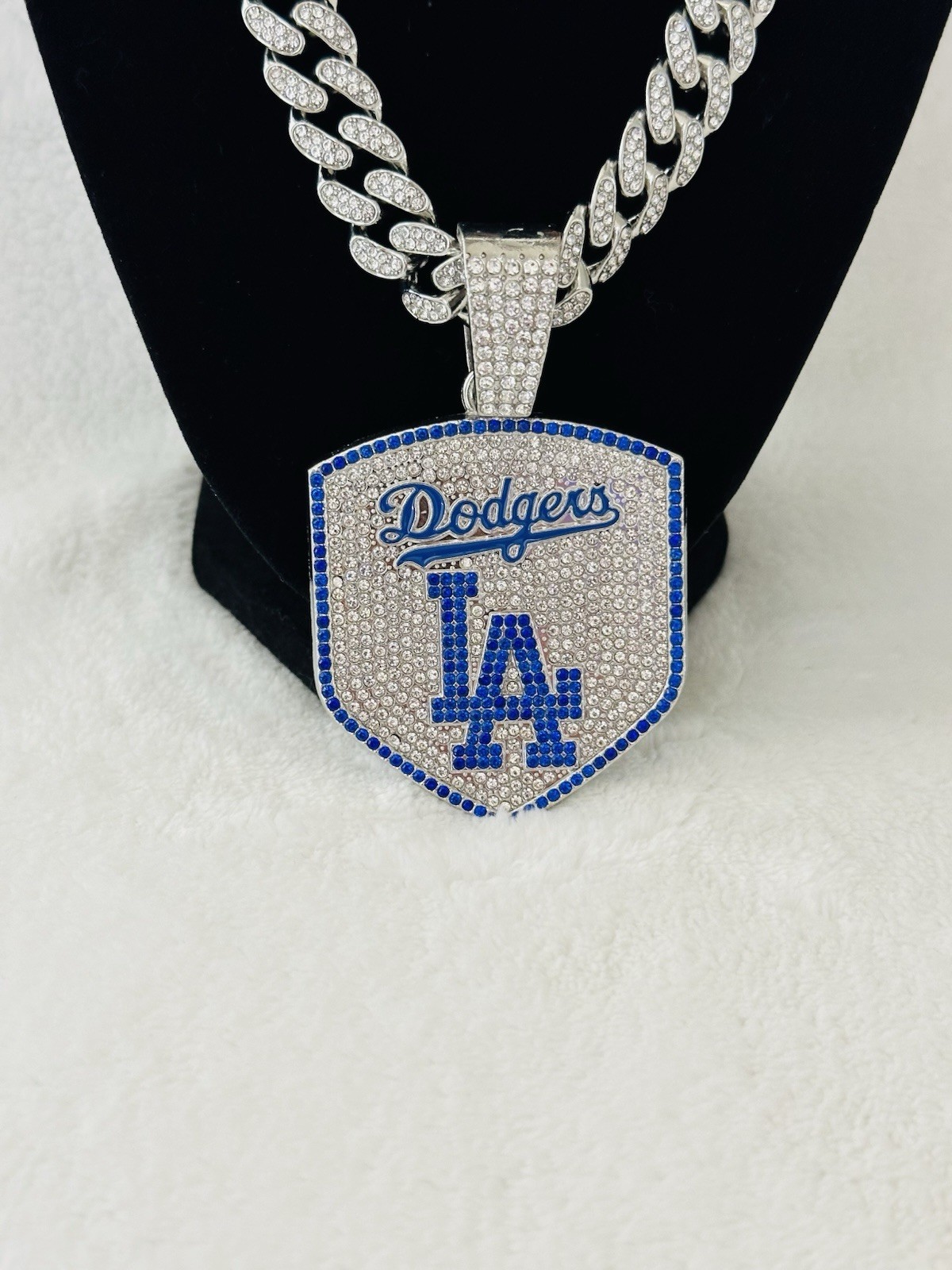 Los Angeles Dodgers GEM NECKLACE Silver Bling Pendant & 24'' Chain, US SHIP