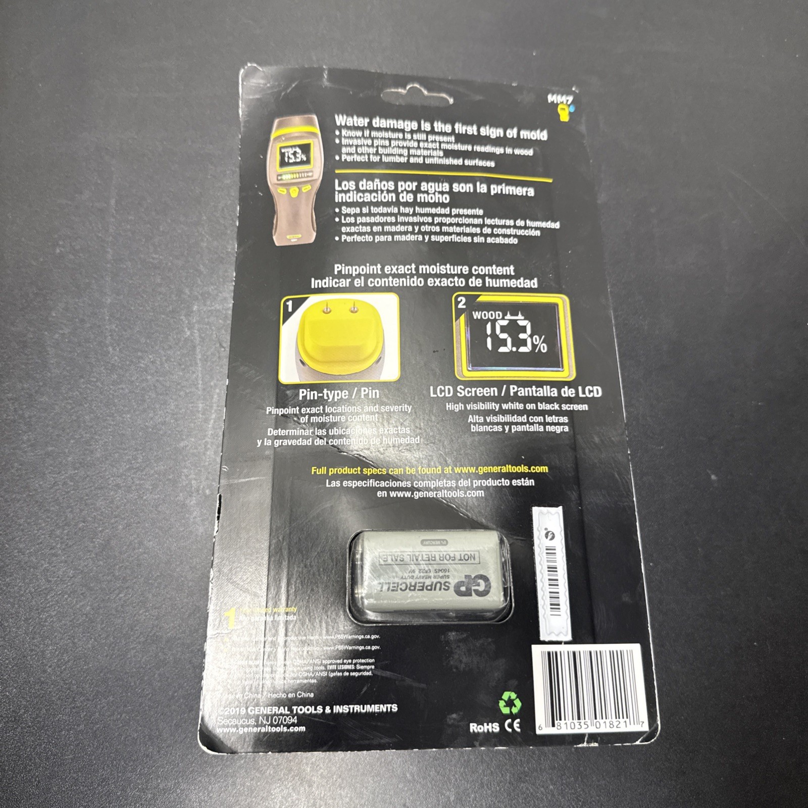 General Tools Pin Type Digital Moisture Meter w/ Water Damage & Mold Prevention
