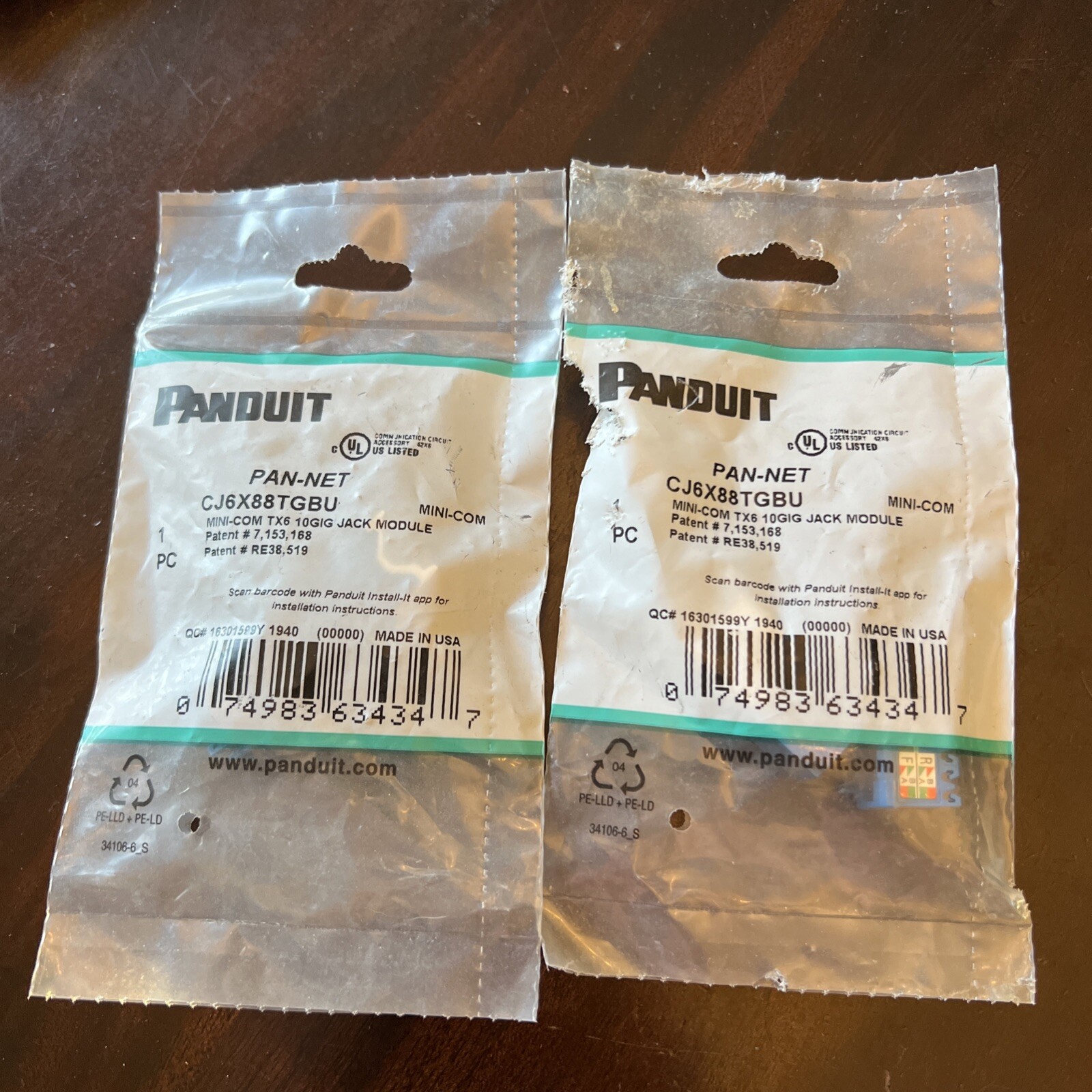 Panduit Giga TX Cat6 jack blue CJ688TGBU Lot Of 2