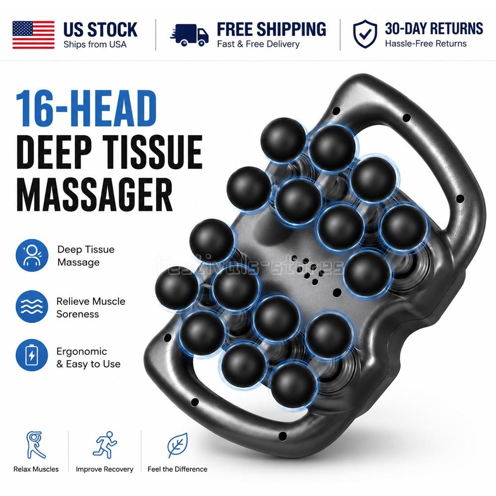 16 Head Massage Gun Deep Tissue,Percussion Muscle Massager 9 Modes Muscle Relief