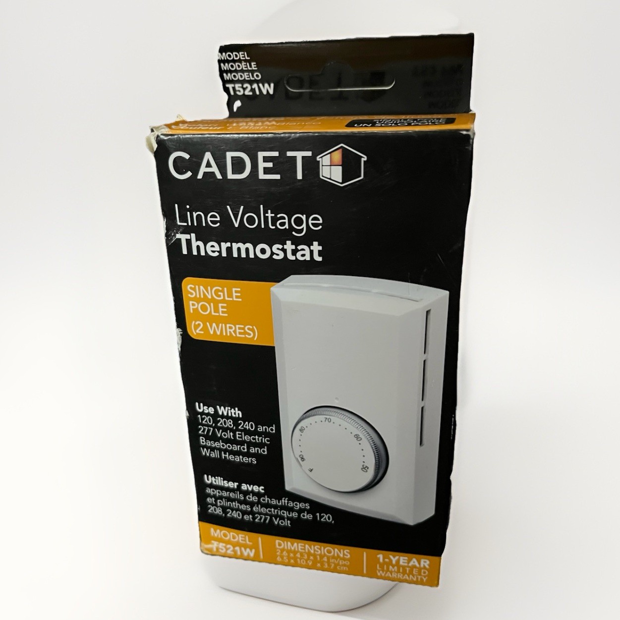 Cadet Single-Pole 22A Line Voltage Mech Wall Thermostat White New Open Box