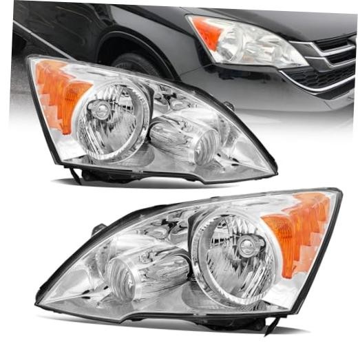 Headlight Assembly Fit for 2007-2011 Honda CR-V,Halogen Headlamp Chrome Housing