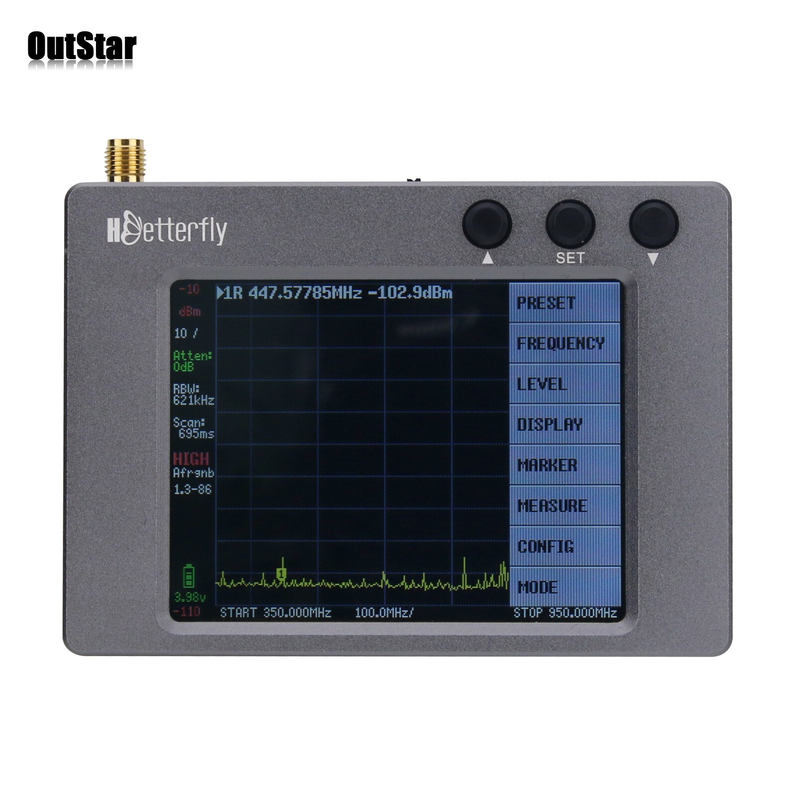 3.2" KN800 Plus 350MHz-950MHz Mic Interference Signal Analyzer Frequency Meter