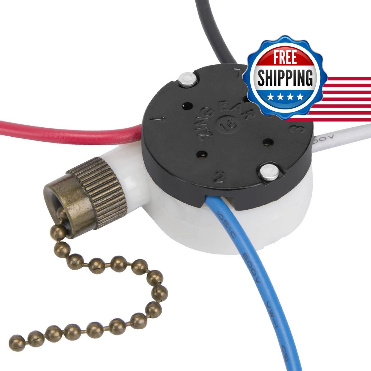 Zing Ear ZE-208s E89885 3-Speed 4-Wire Pull Chain Fan Light Switch Bronze Chain
