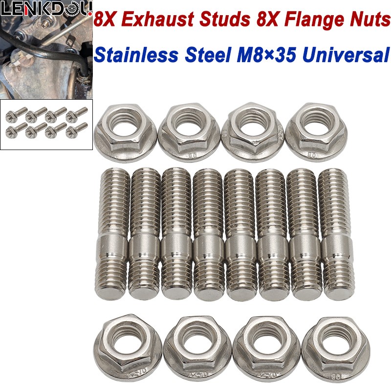 M8x35 Stainless Steel Exhaust Studs Flange Nuts For Suzuki Honda Yamaha Kawasaki
