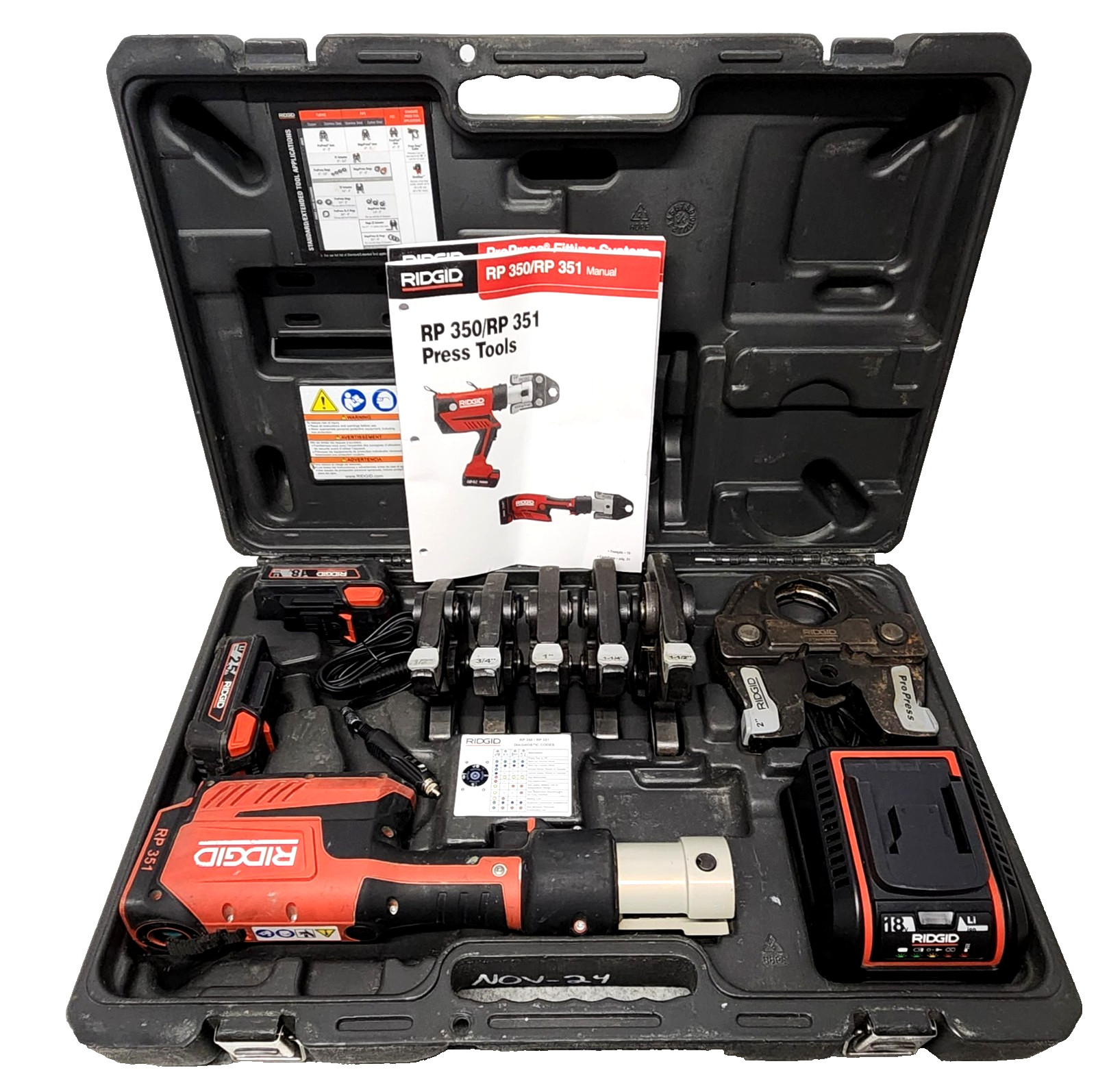 Ridgid 67178 RP 351 Batteries and Charger, Propress Jaws 1/2" - 2" Press Kit