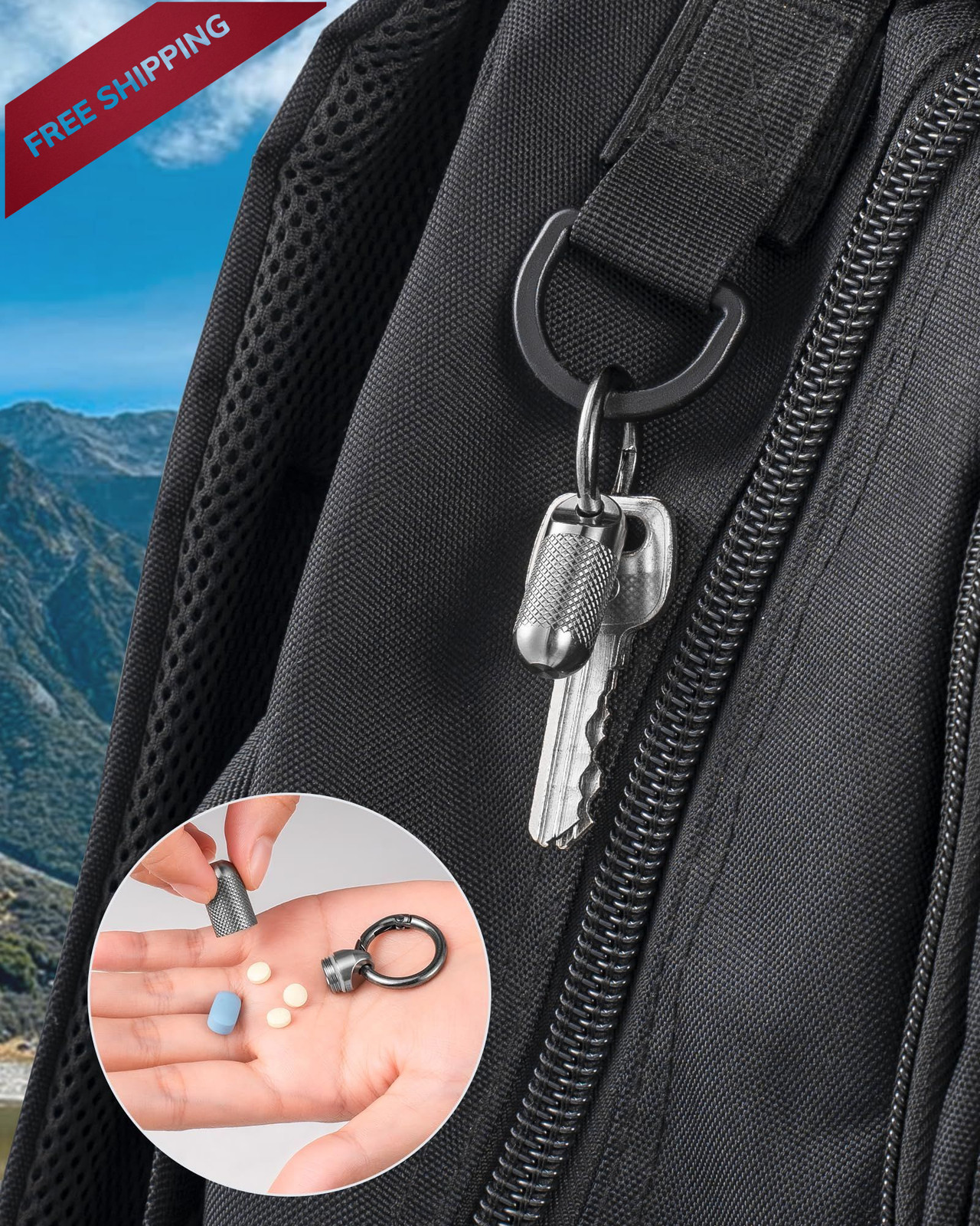 TISUR Titanium Keychain Pill Holder Tiny-0.39 Inch 1 Compartment, Silver