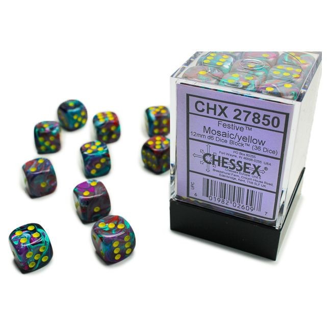 Chessex 36Pc 12Mm Yellow Mosaic Dice Set D6 36