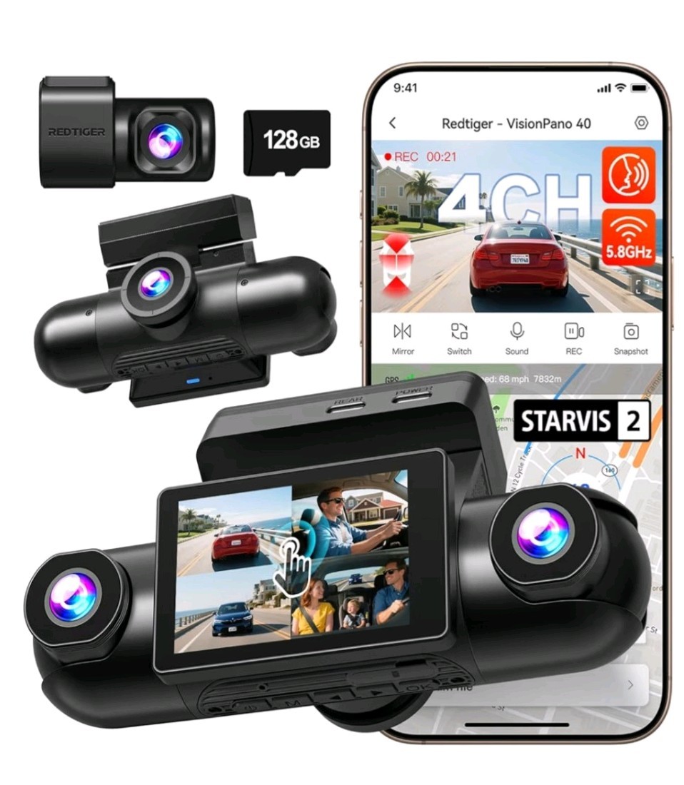 REDTIGER VP40 360° 4 Channel 128GB Card View Dash cam Dual STARVIS 2 WiFi 5
