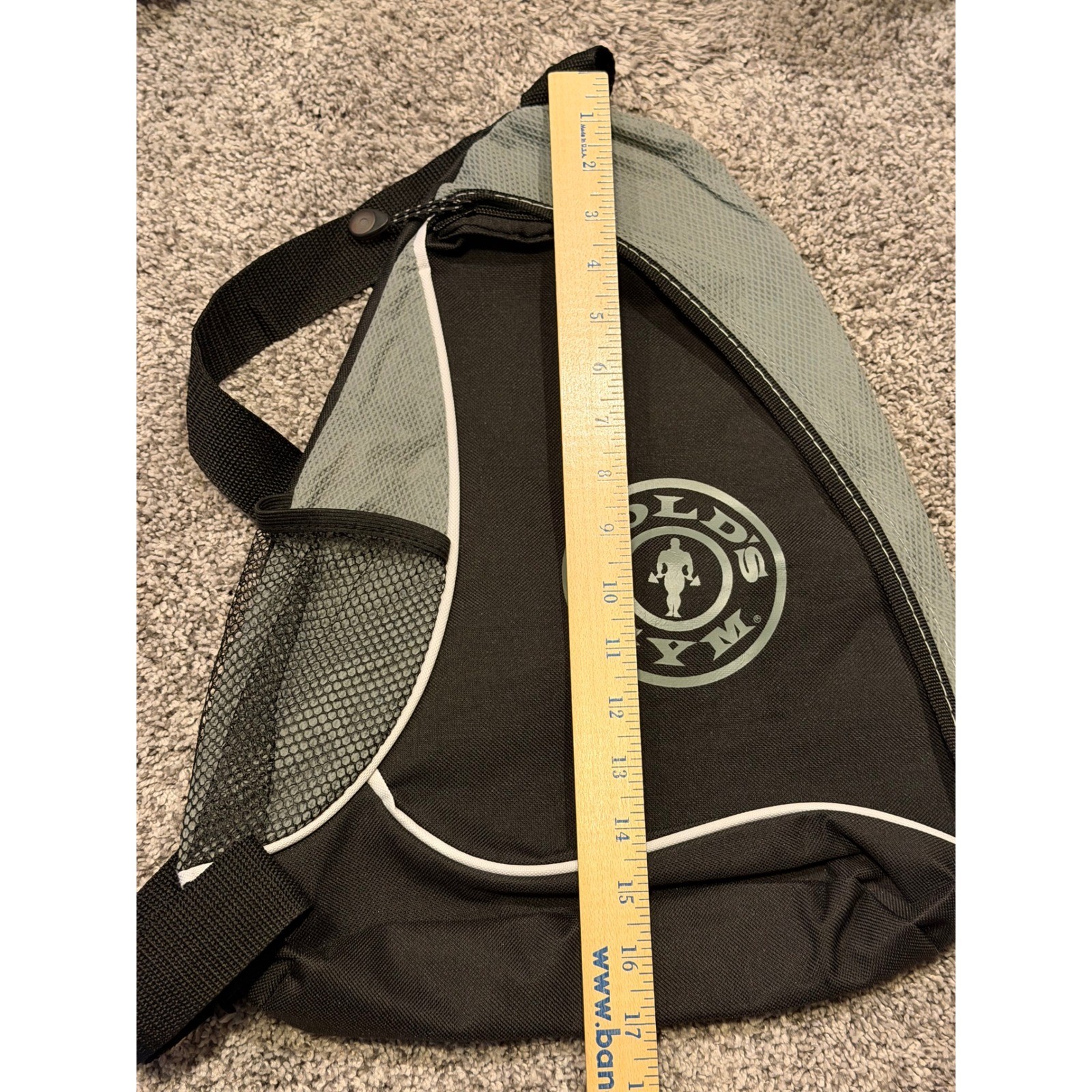 Golds Gym Sling Bag Backpack Black Gray Mesh Pocket Adjustable Strap