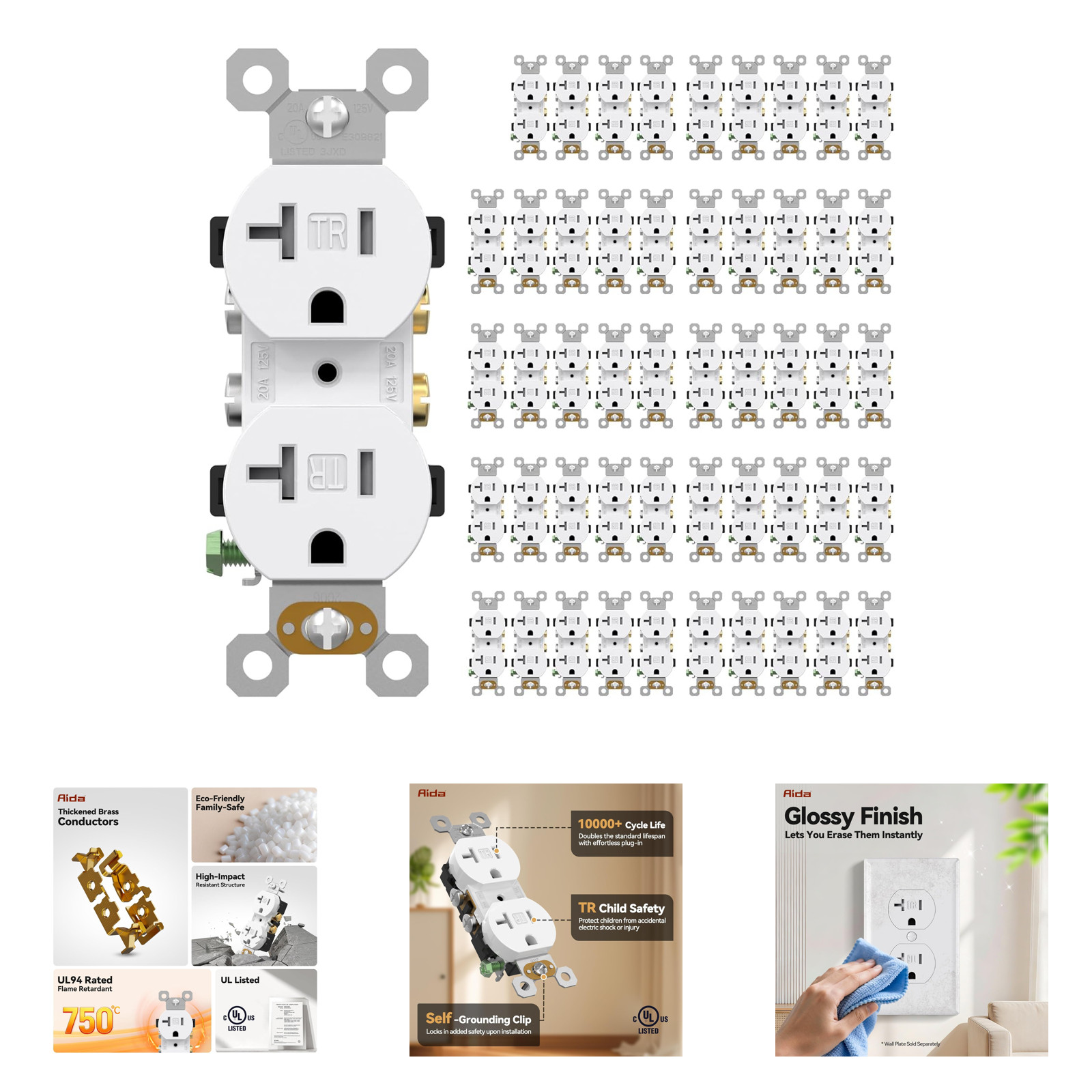 20 Amp Electrical Outlet Duplex Power Receptacle NEMA 5-20R Tamper Resistant