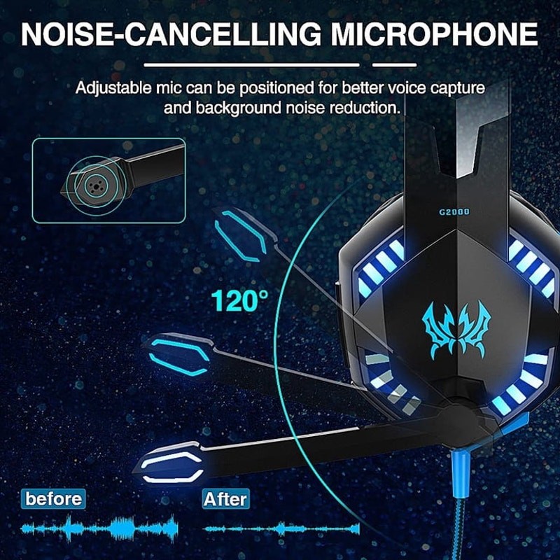 G2000 Gaming Headsets, Noise Cancelling Over-Ear Headset with Mic