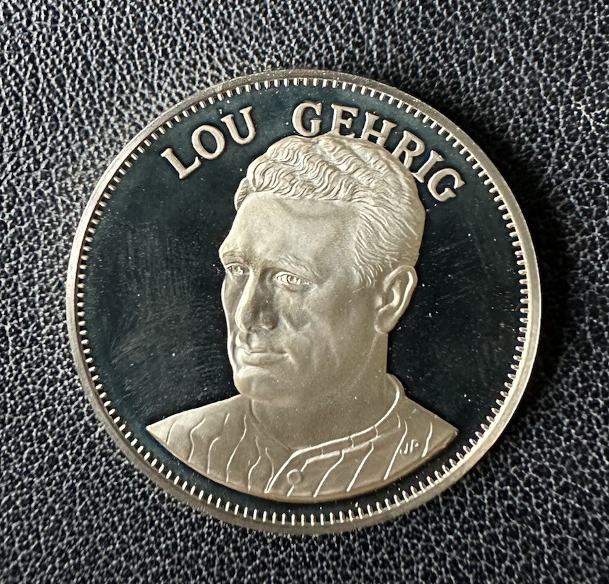 Lou Gehrig Gallery of Great Americans 1972 Sterling Silver Medal .925 Franklin