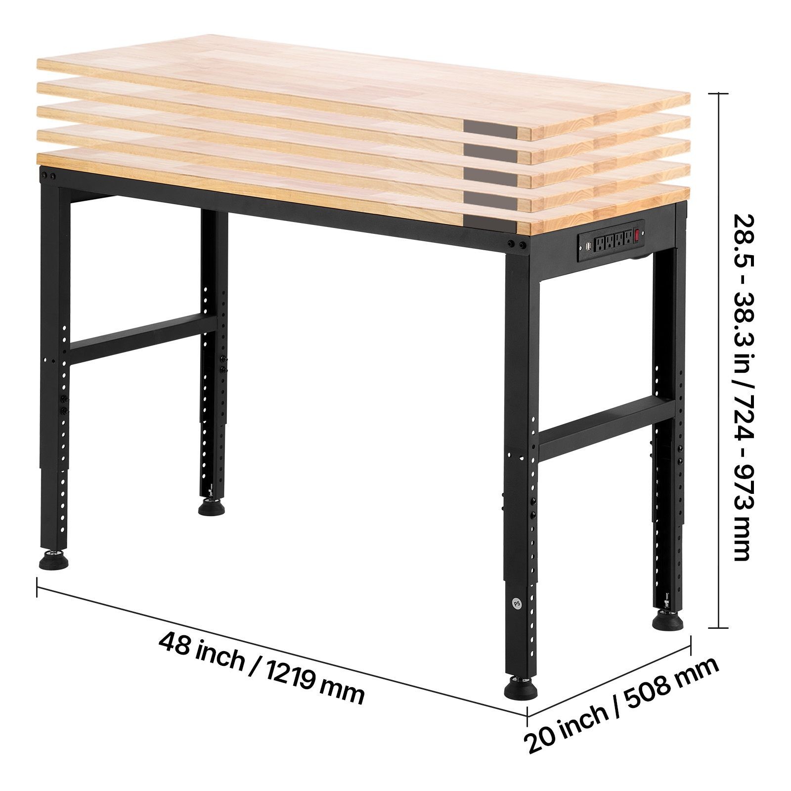 48x20in Adjustable Workbench 2000lb Cap with Power Outlets