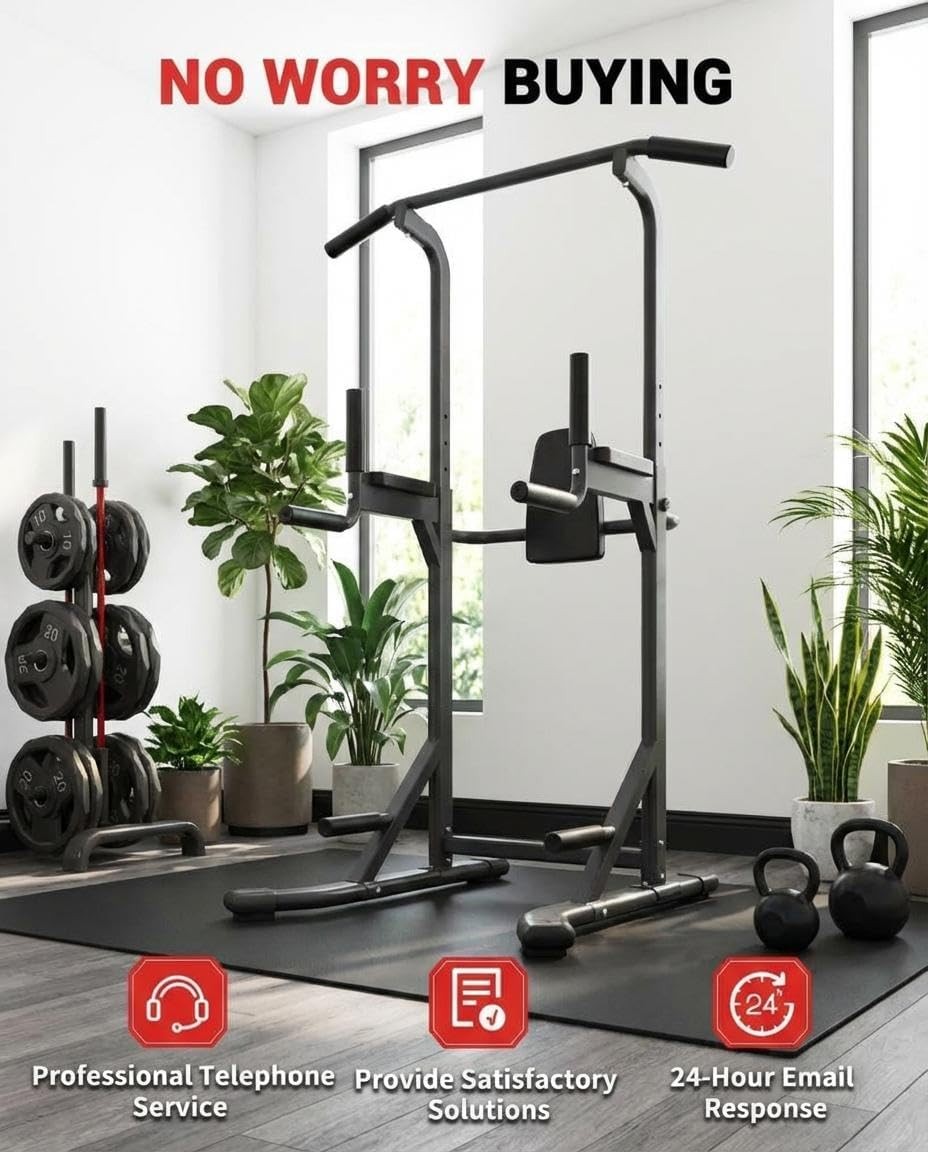 Multi-Function Power Tower Pull Up Bar Station with Backrest Adjustable Height U