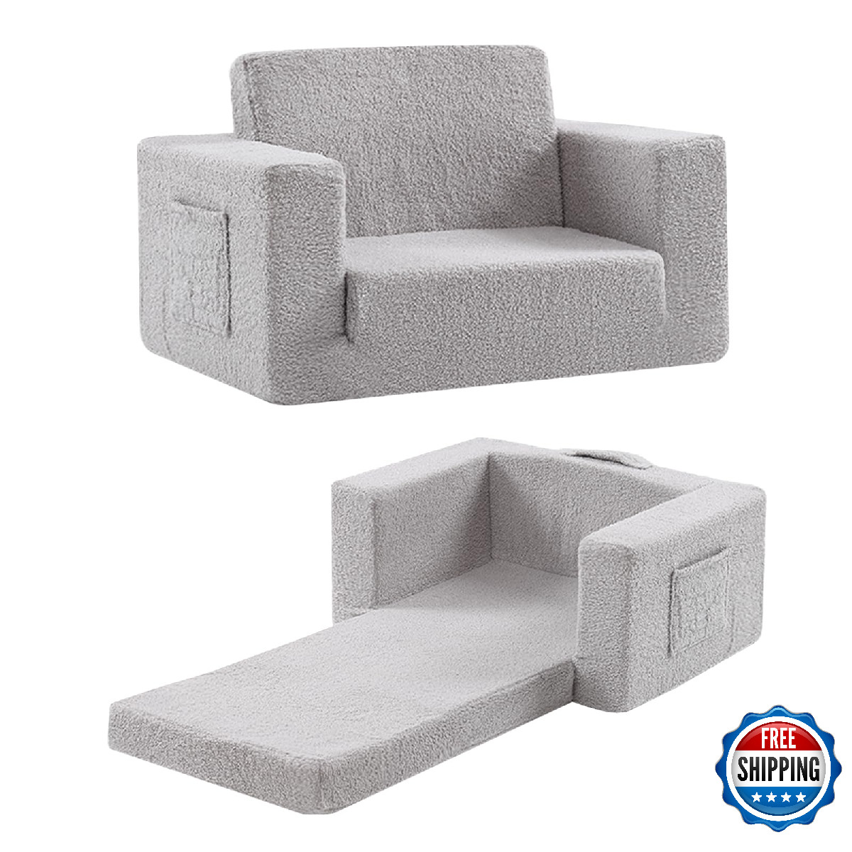 Givjoy Toddler Sherpa Kids Couch: 2-in-1 Sofa & Lounger, No Assembly