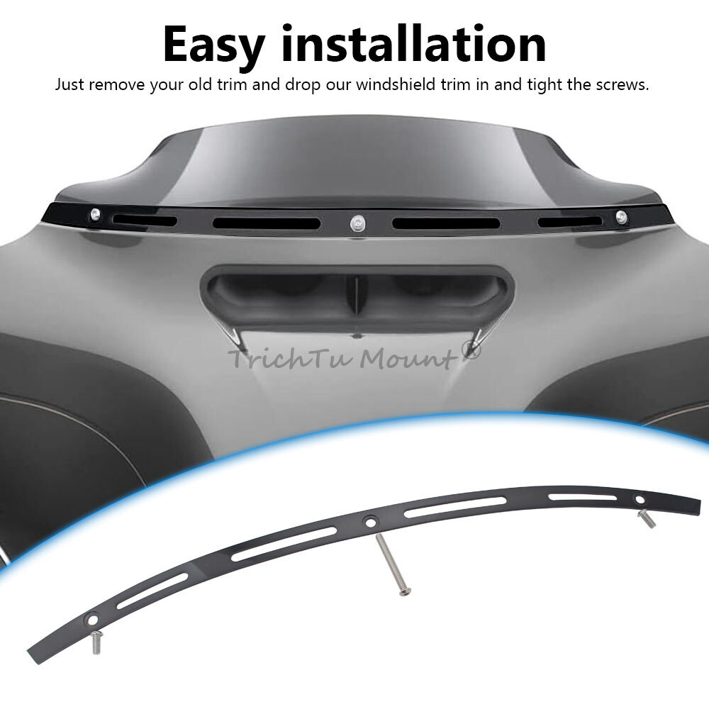 Black 4 Slot Fairing Windshield Trim for Harley Street Glide Special FLHXS 14-23