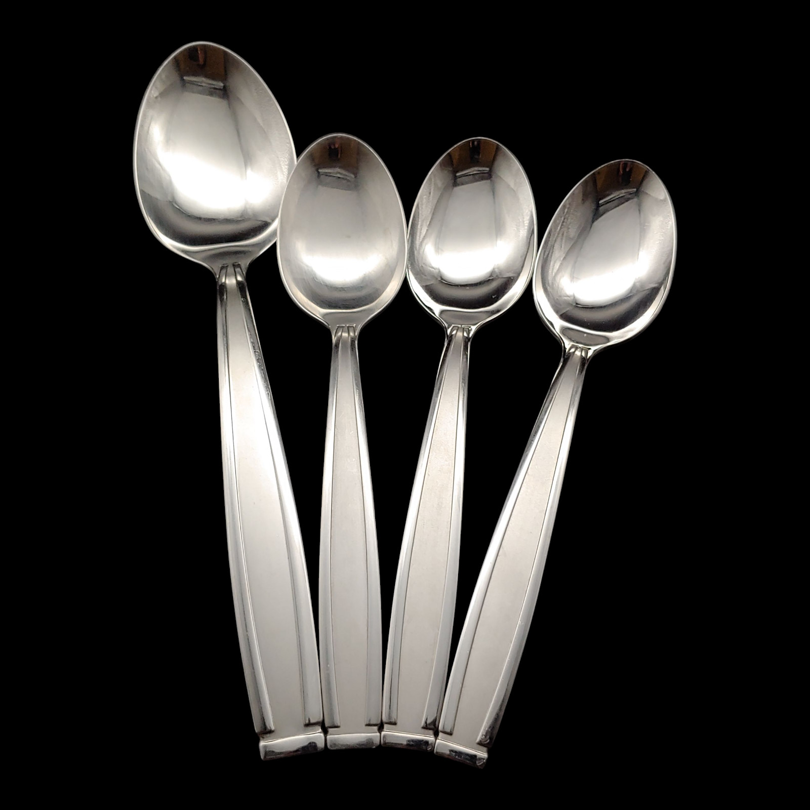 3 Oneida Satin Shasta Soup Spoons + 1 Serving Spoon - 6 3/4" Stainless Steel USA