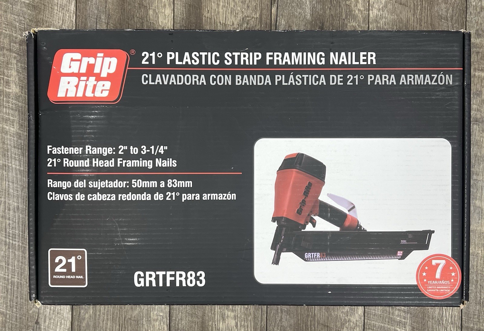 Grip-Rite GRTFR83 21-Degree Short Body Framing Nailer, Accepts 2" to 3-1/4" R...