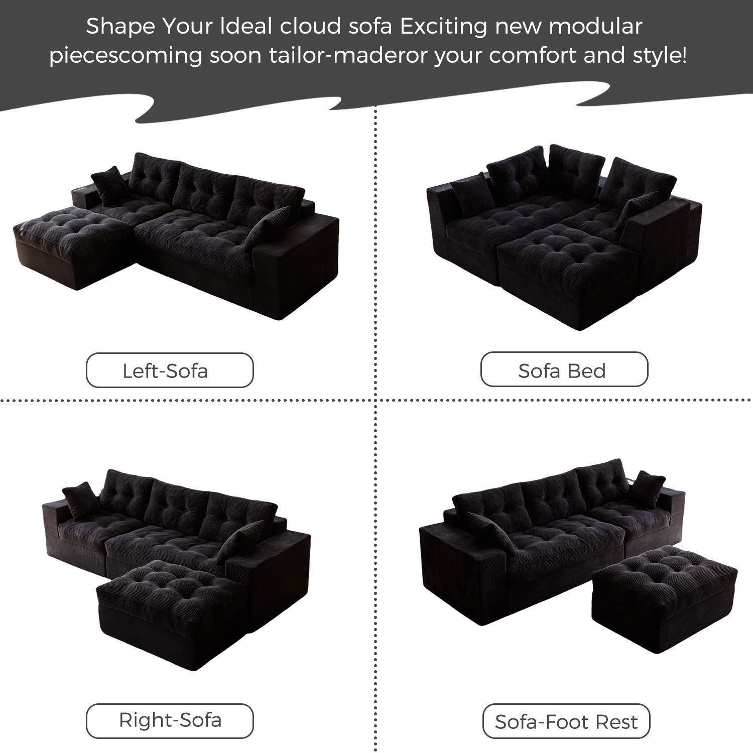 MAXYOYO 104"Modular Sectional Cloud Couch with Ottoman,Oversized Boneless Couch