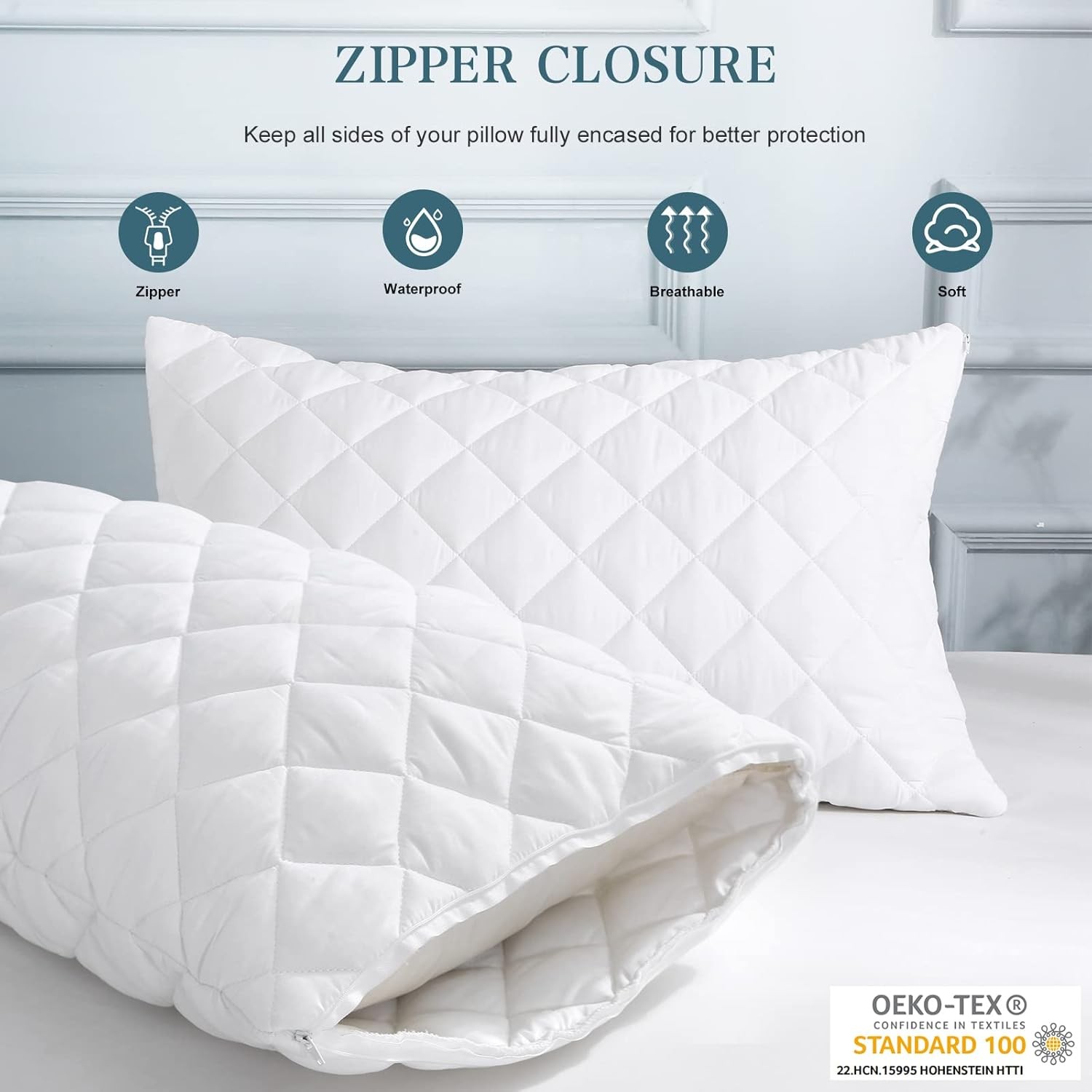UNILIBRA Waterproof Pillow Protector Quilted Standard Protector, White