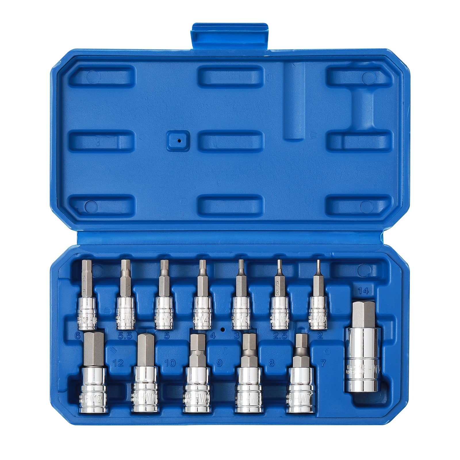13PCS Metric Hex Bit Socket Set, CR-V Allen Bit Socket Kit, S2 Steel, 2mm - 1...
