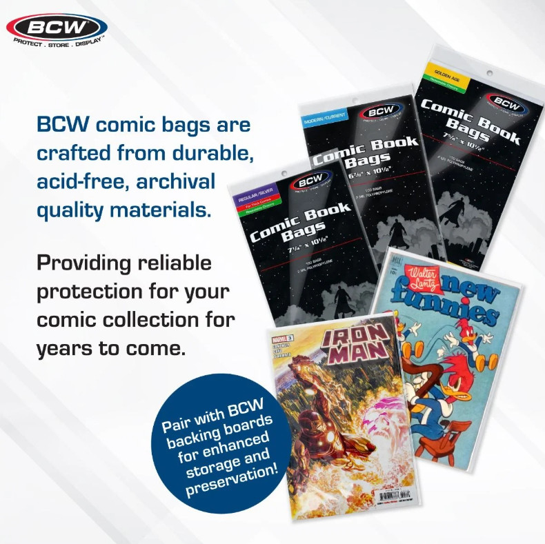 BCW (New) 50 Pack - Current/Modern Size Comic Book Board & THICK Bag Set
