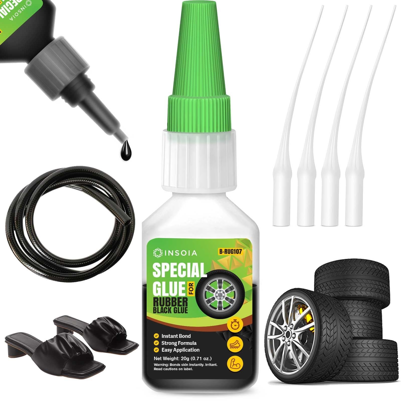 Black Rubber Glue, 20g Heavy Duty Rubber Adhesive for Tire, Tube, Shoes, Plas...