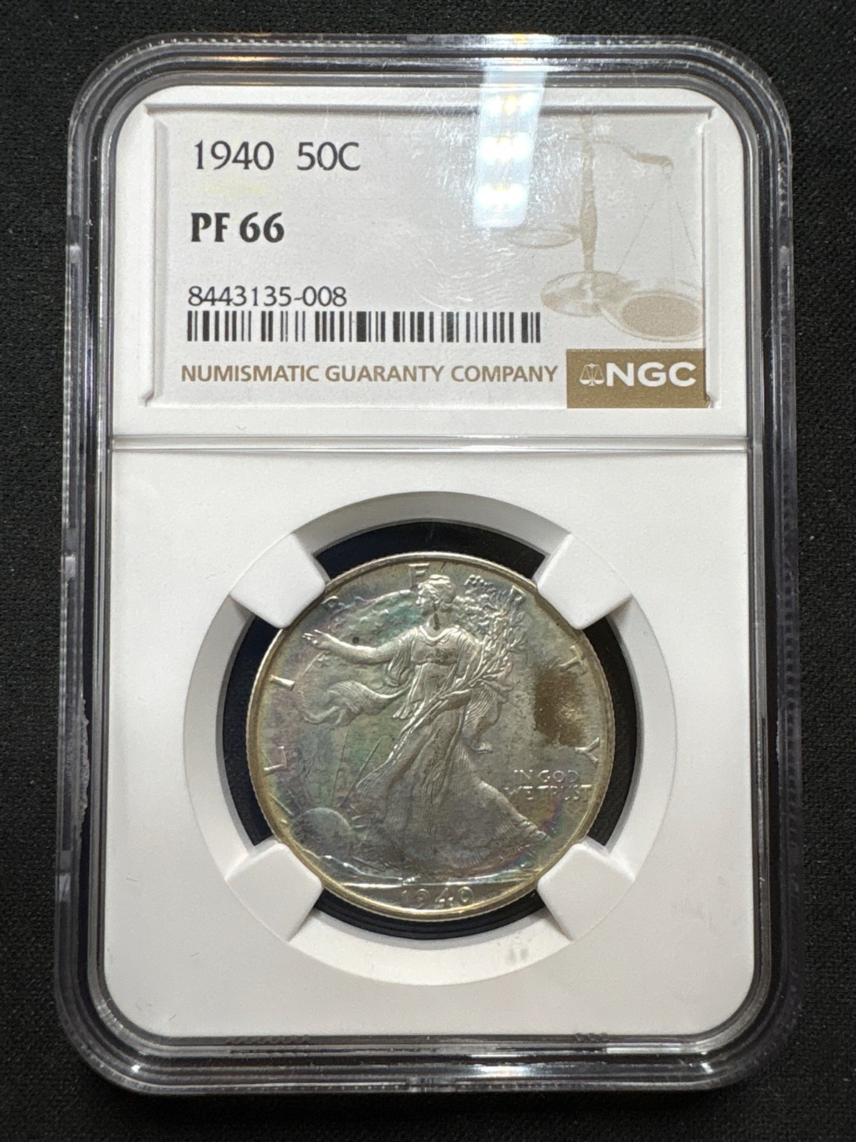 1940 PCGS PR66 Proof TONED Walking Liberty Half Dollar
