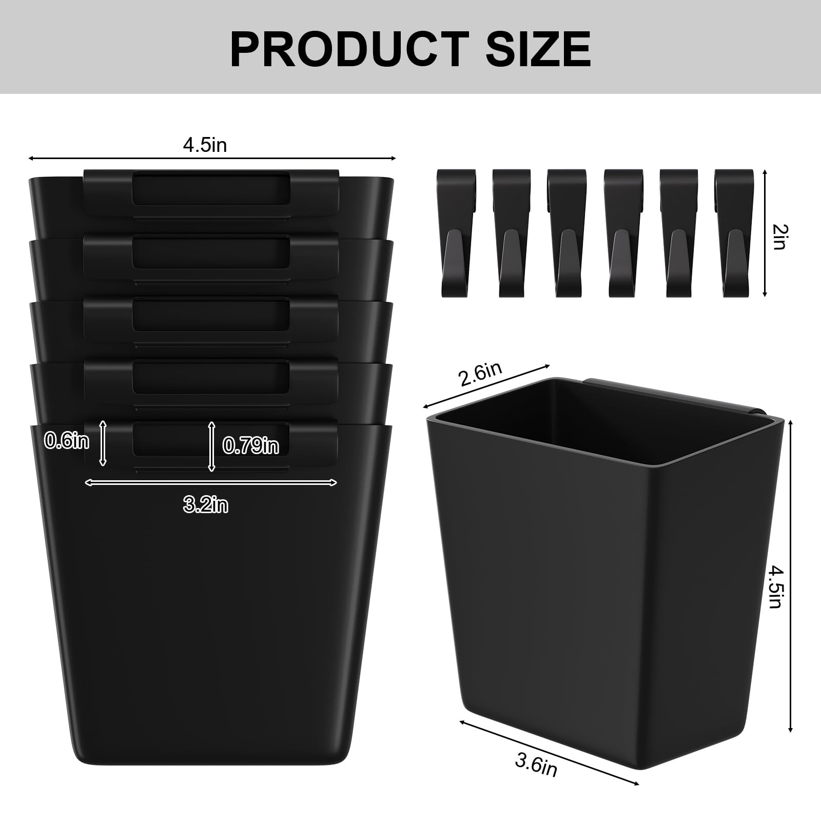 6 Pack Rolling Cart Accessories, Black Plastic Hanging Cup Holder for Utility...