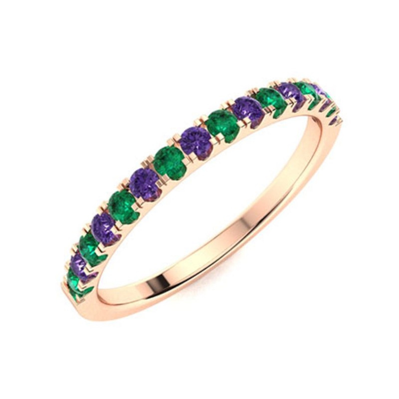 2mm Round Amethyst Emerald Ring 925 Silver Rose Plated Stackable Eternity Band
