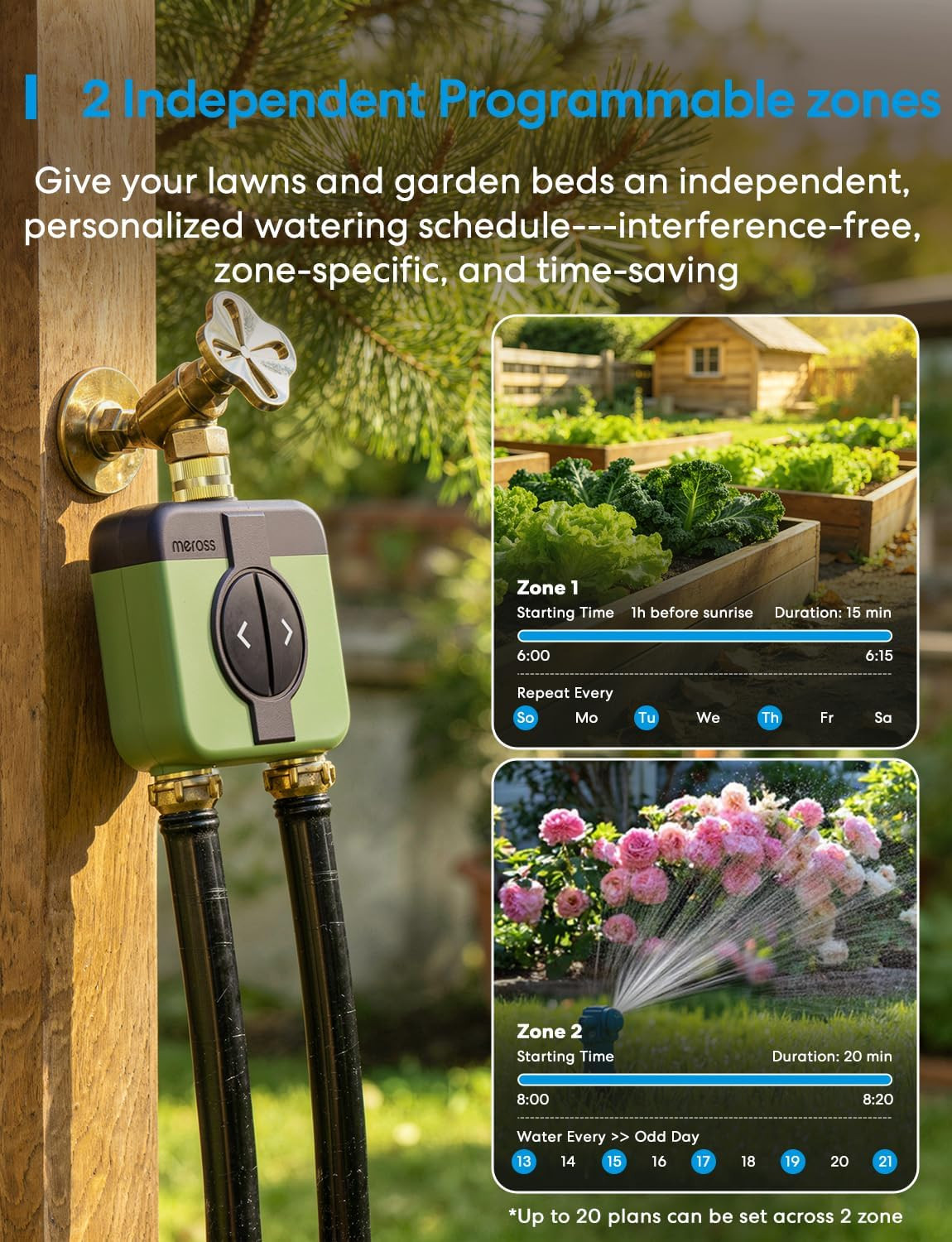 Smart WiFi Water Timer - 2 Zone Sprinkler Controller for Garden Hose