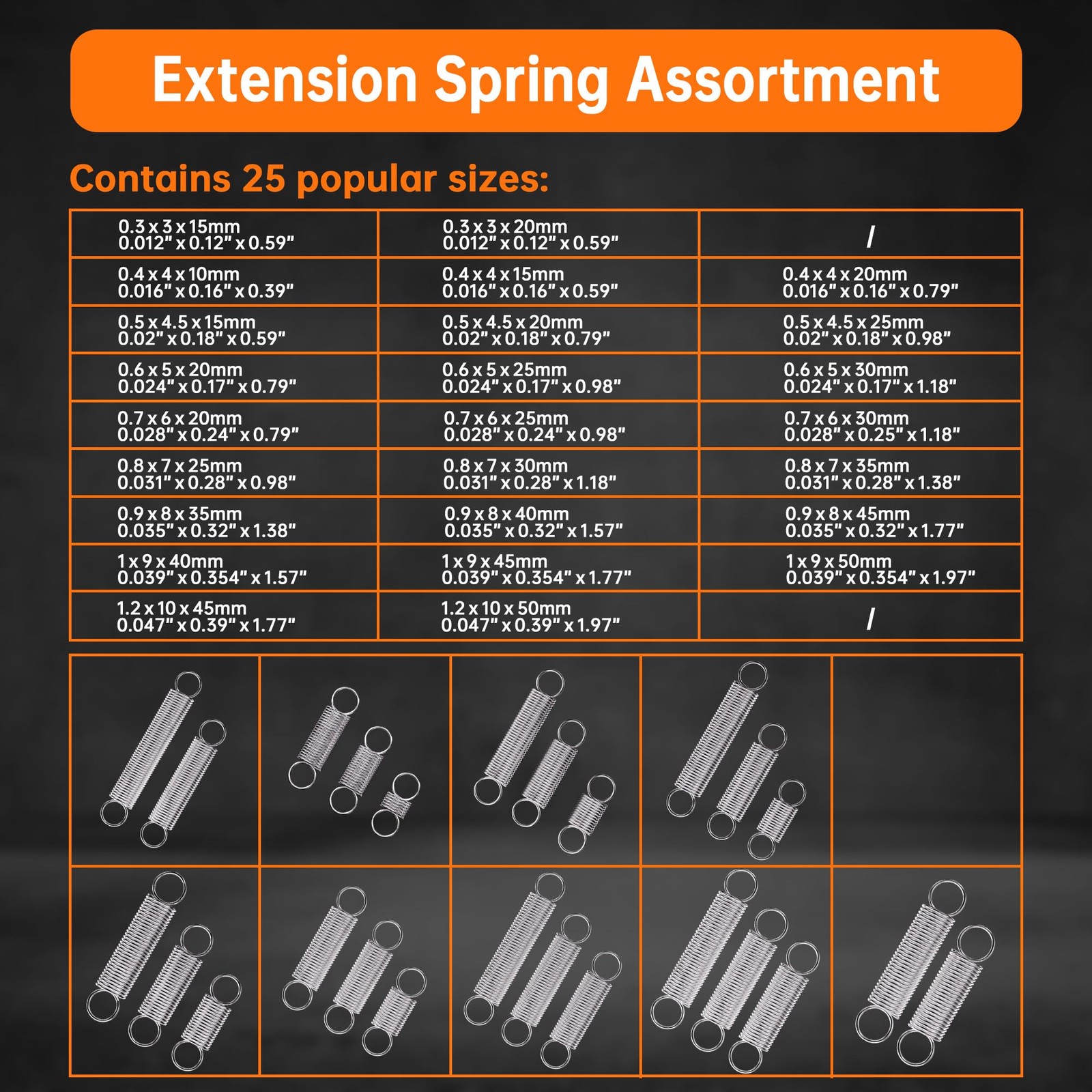 100 Pcs Extension Spring, 25 Different Sizes Extension Spring Assortment Kit,