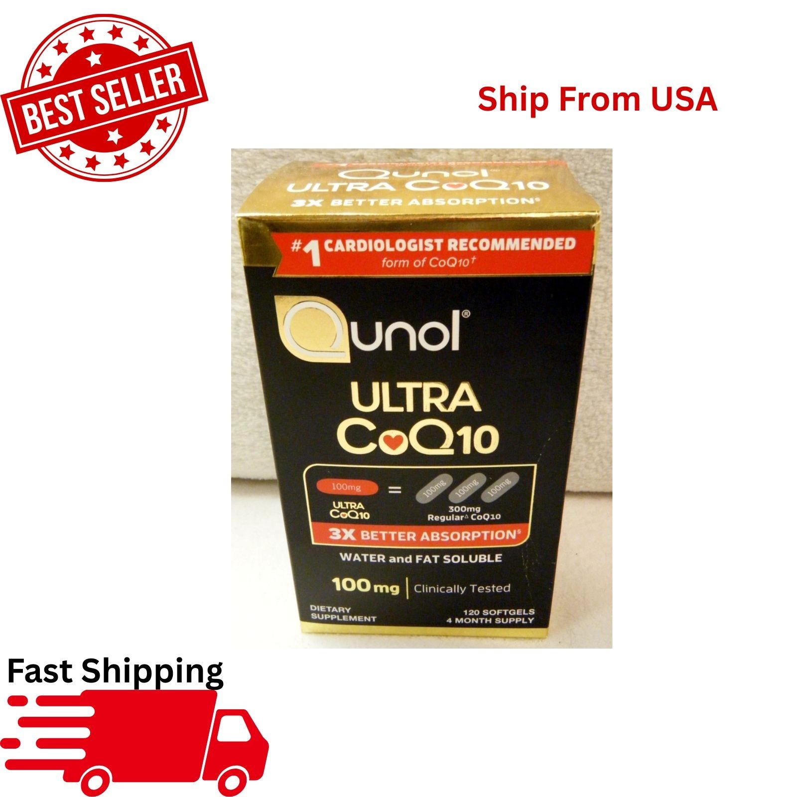Qunol Ultra CoQ10 Softgel, 100mg, Heart Health Dietary Supplement, 120 Softgels