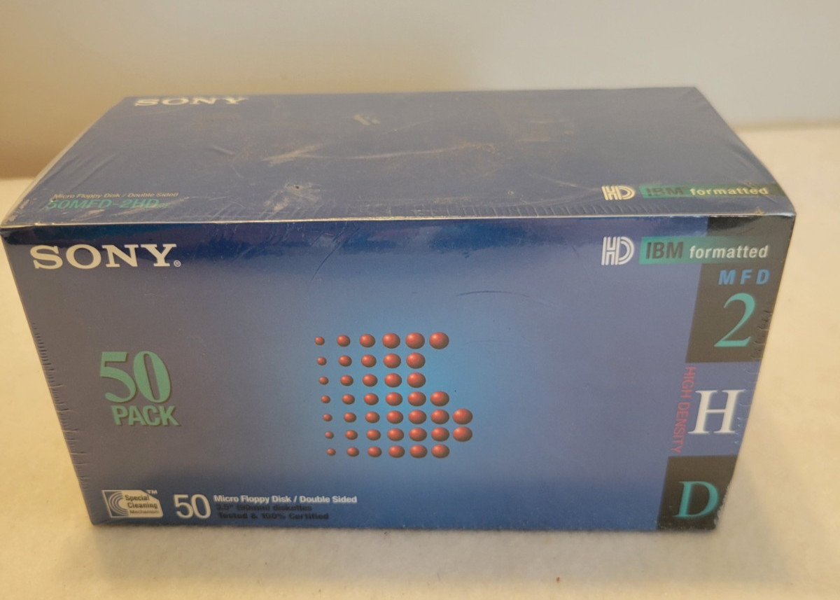 NEW SONY 50MFD 2HD Double Sided 3.5" Diskettes IBM Formatted 50 pack SEALED