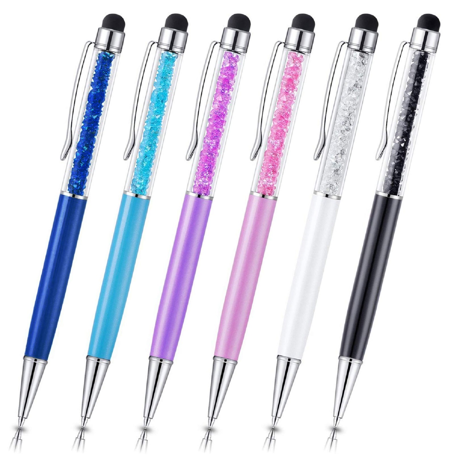 Stylus Pens, 6Pcs Crystal 2 in 1 Slim Capacitive Stylus &Ballpoint Pen for To...