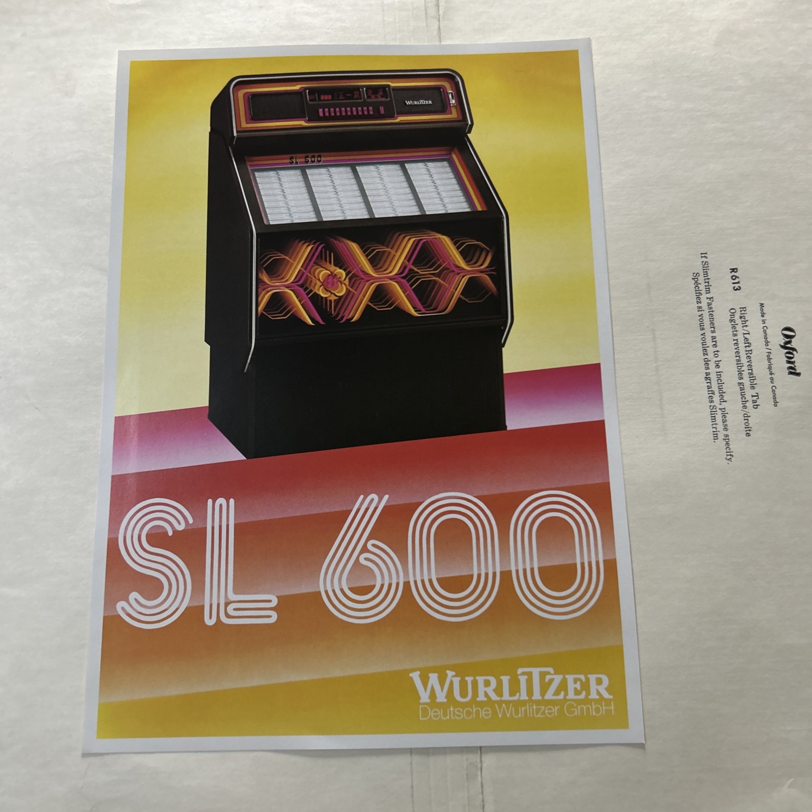 Original Factory Jukebox Wurlitzer SL 600 Phonograph FLYER